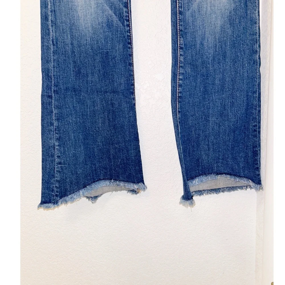 ANTHRO x DRIFTWOOD Eva Floral Embroidered Bootcut Jean Whiskering Raw hem SZ: 28 - Picture 10 of 13